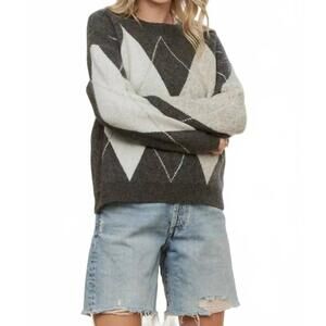 NEW ADORA diamond print knit sweater in grey